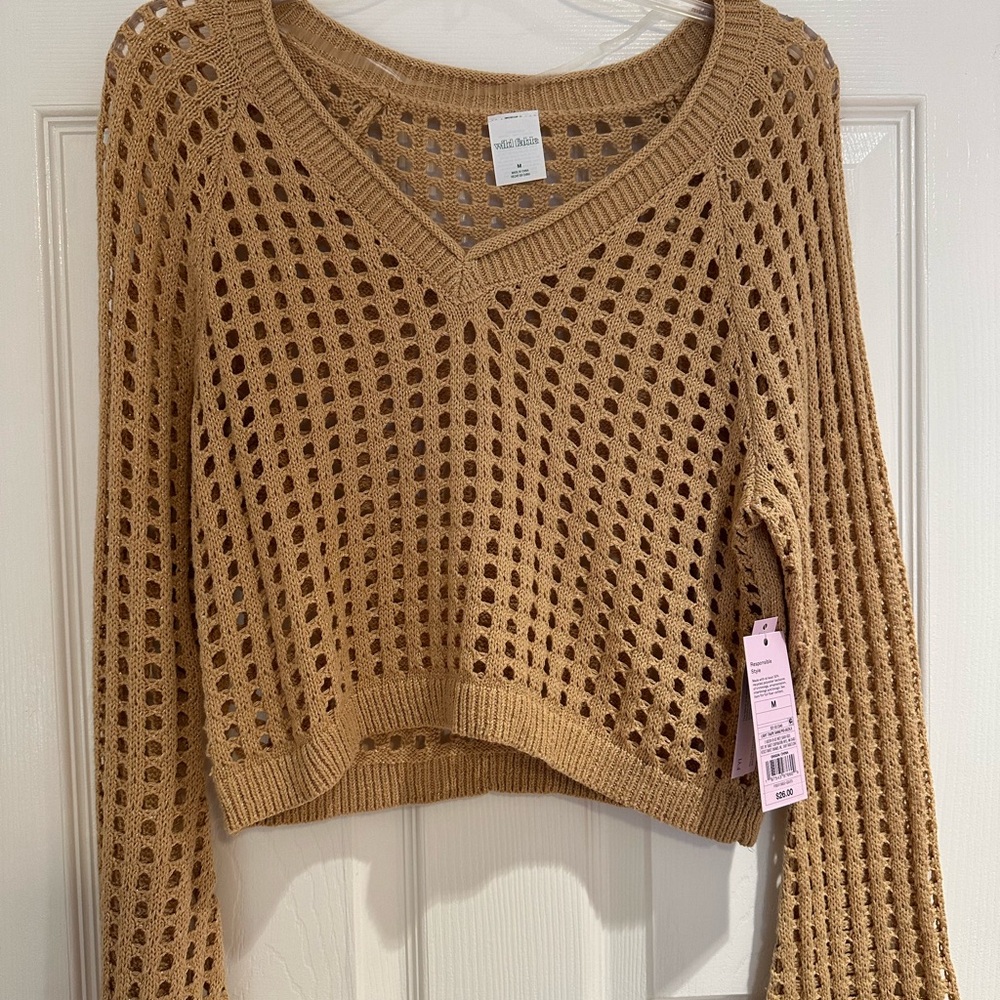 Target Tan Cardigan with Open-Knit Texture
